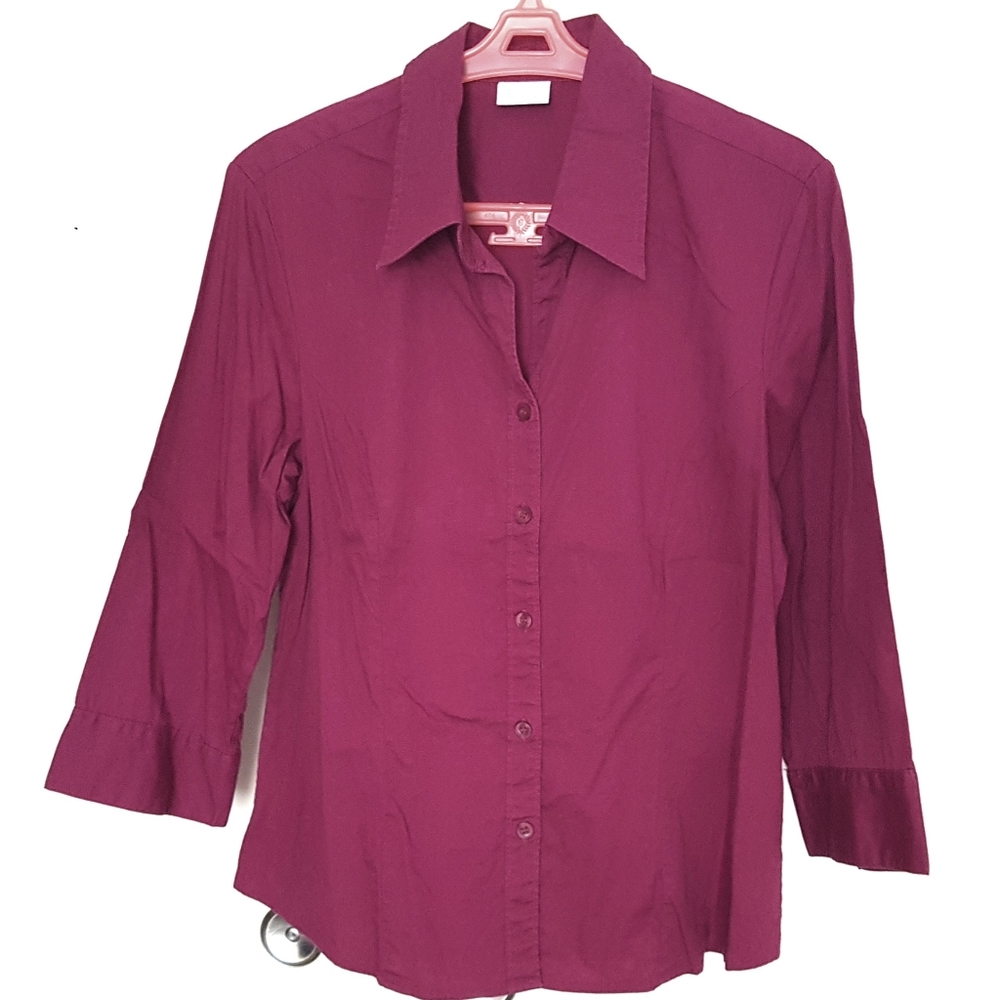 Ladies purple 3/4 sleeve tapered, cotton blouse shirt